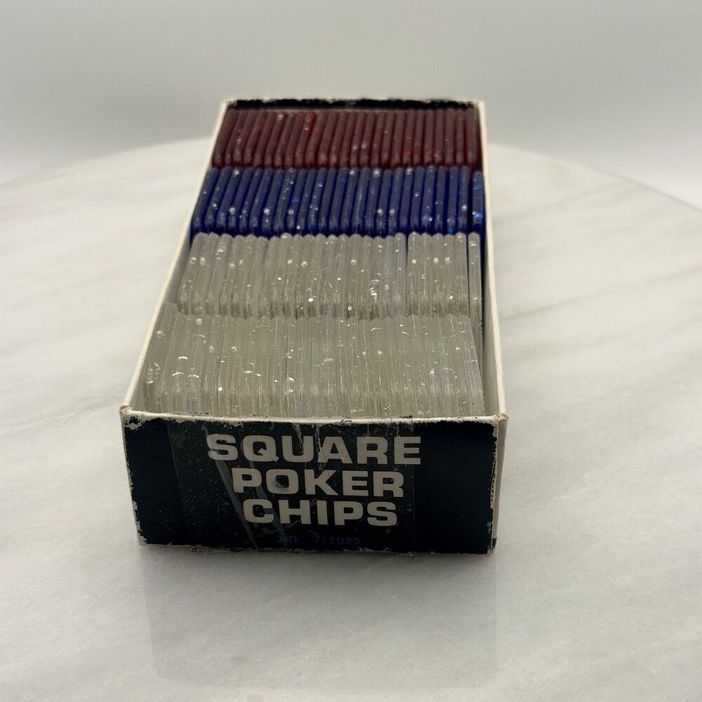Vintage Astor Square Poker Chips 99 Red Blue Clear No Roll Original Box Hong Kon - Picture 9 of 14